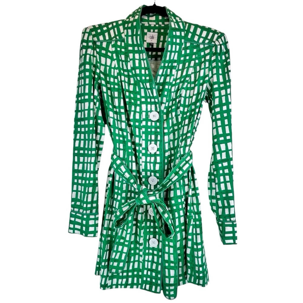 Cabi Circuit Jacket Green White Trench Coat Jacket Linen Blend Sz XS - Picture 3 of 16